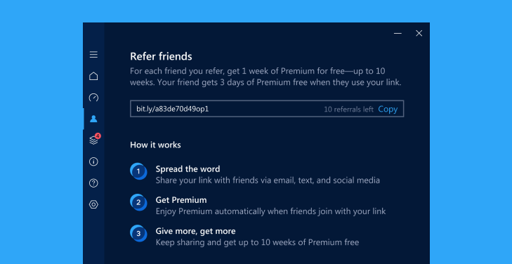 Refer friends through Hotspot Shield VPN on Windows